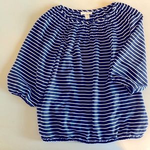 LOFT small P navy blue white strip blouse